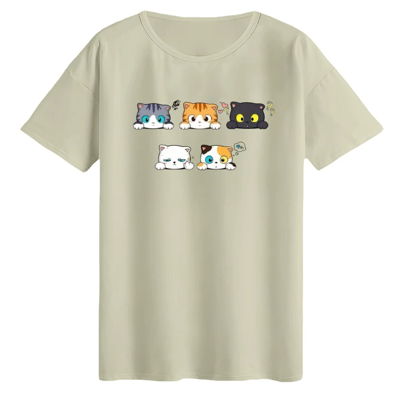 تی‌شرت لانگ آستین کوتاه زنانه مدل گربه های متعجب