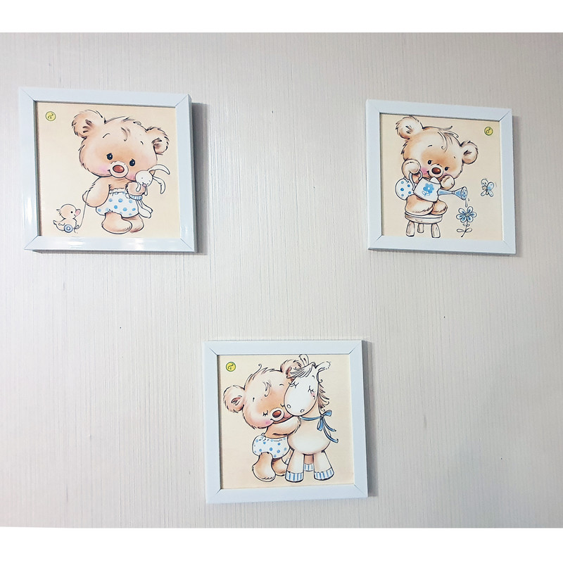 تابلو اتاق کودک و نوزاد مدل خرس مجموعه سه عددی