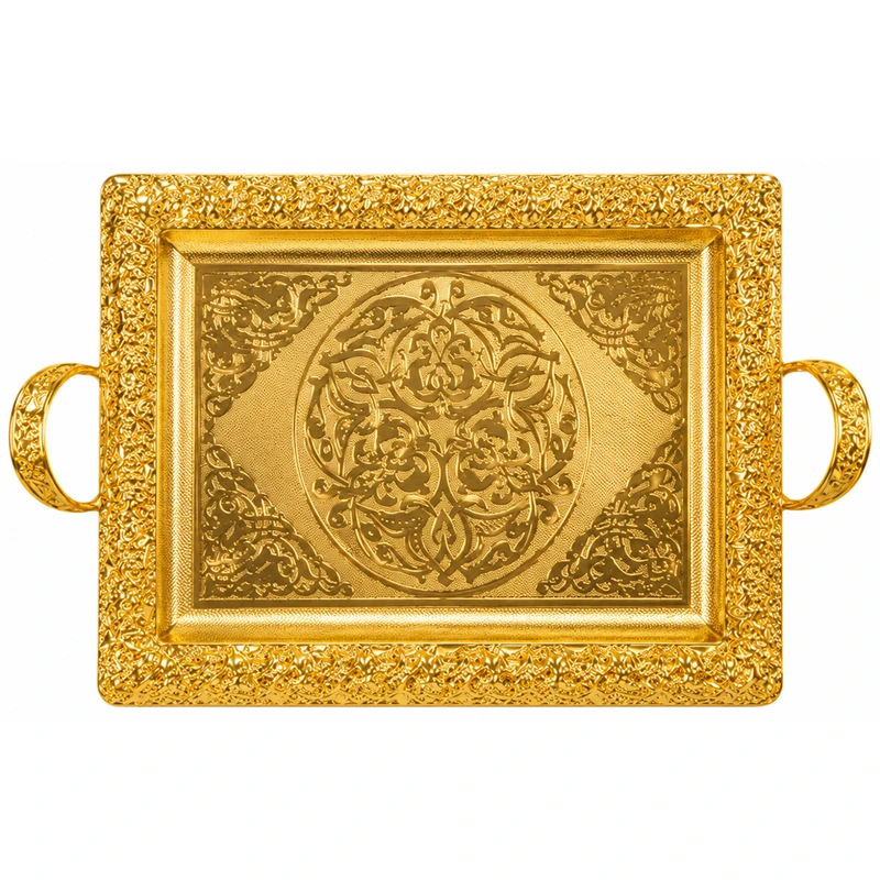 سینی دسته دار مدل گل برجسته سایز 50*40 سانتی متر