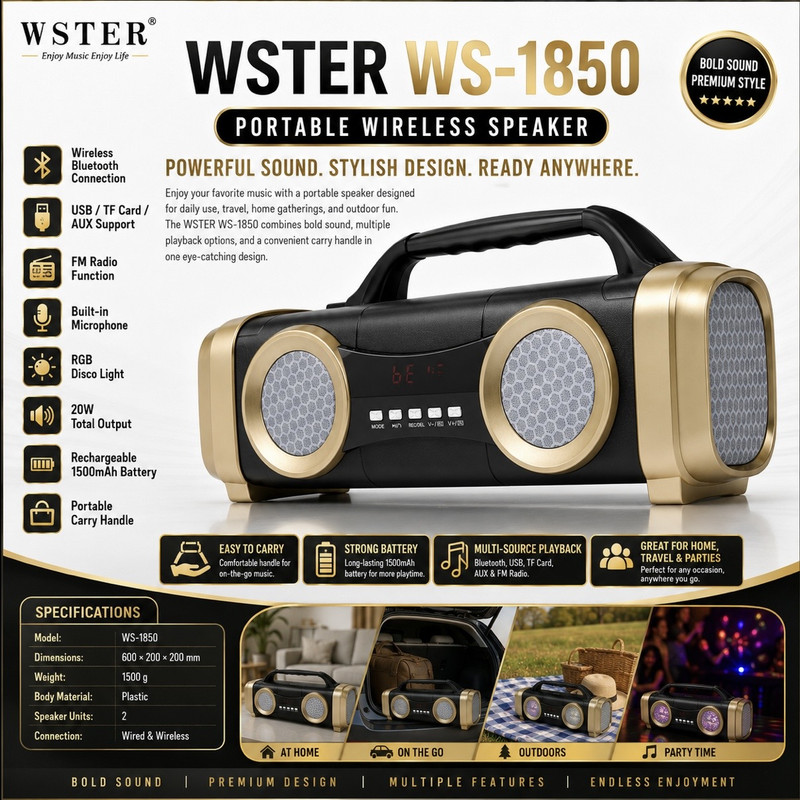 اسپیکر بلوتوثی قابل حمل وستر مدل WS-1850