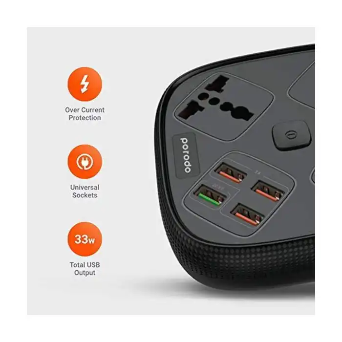 چندراهی برق محافظ و شارژر پرودو مدل pd-sc3302-Bk