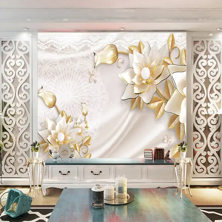 پوستر دیواری سه بعدی مدل گل گچی برجسته DRVF1177