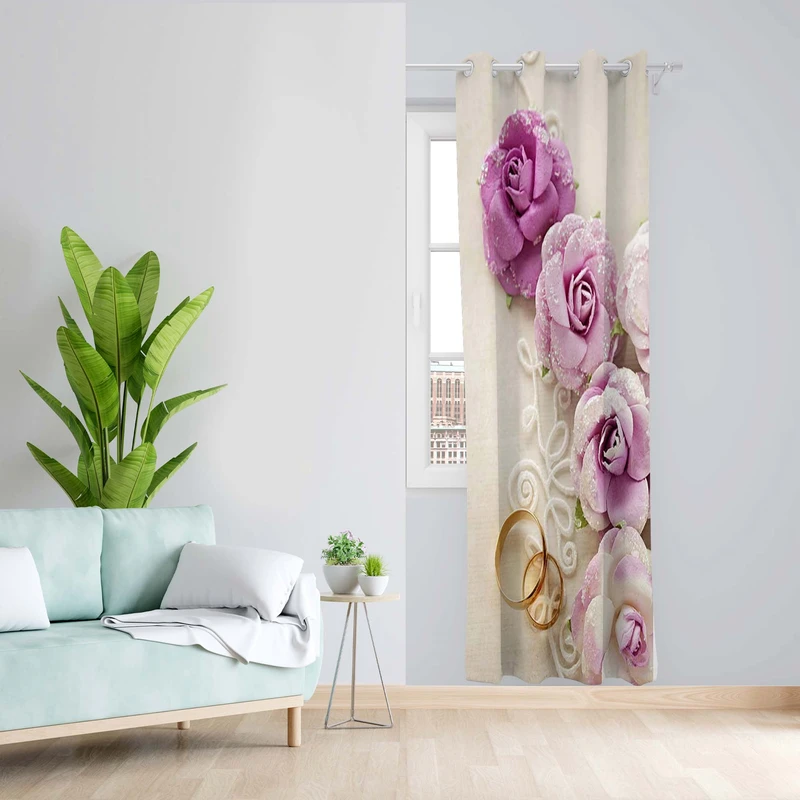 پرده طرح گل مدل مخمل پانچی کد 4918R z سایز 140x200 سانتی متر