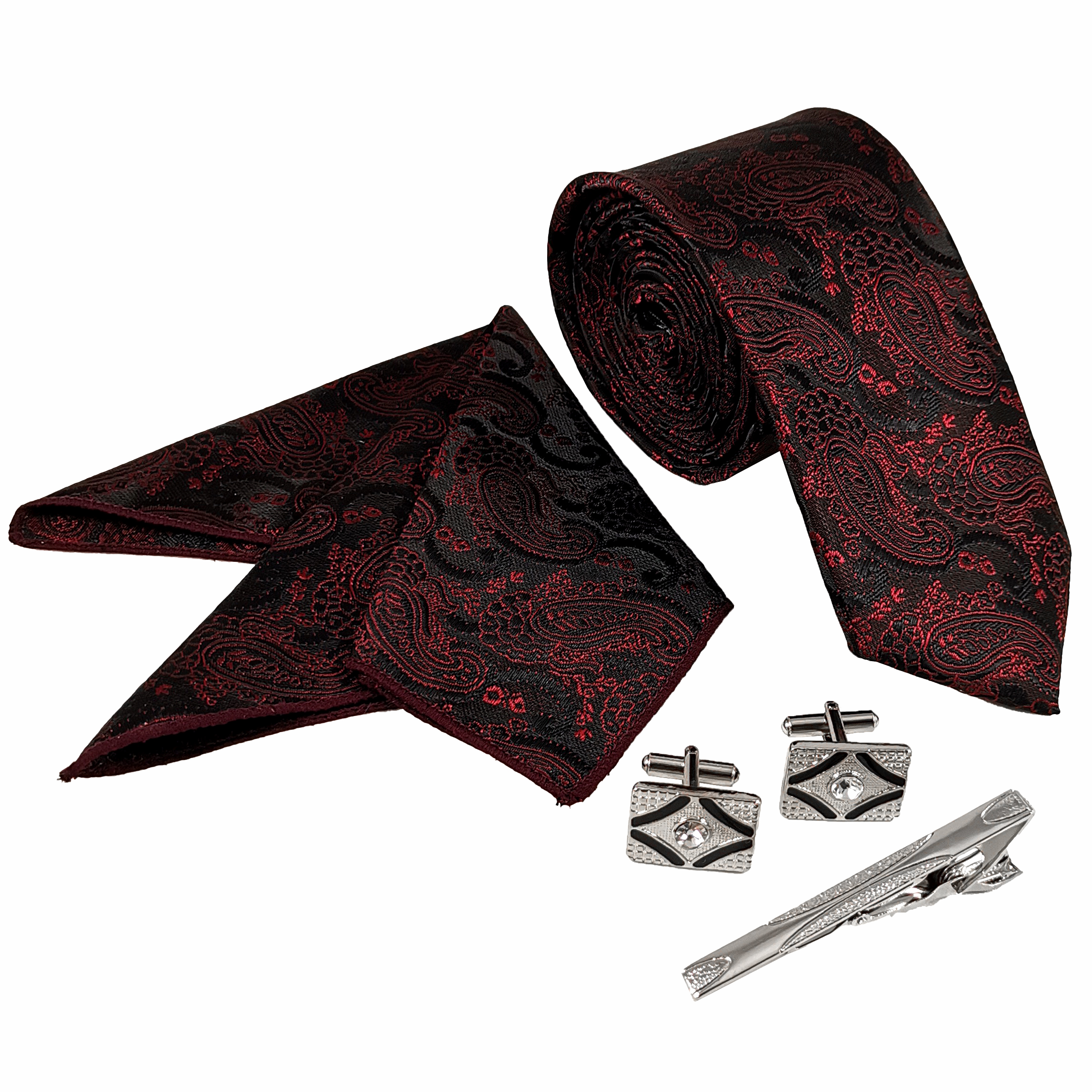 ست کراوات و گیره کراوات و دستمال جیب و دکمه سردست مردانه مدل 364A