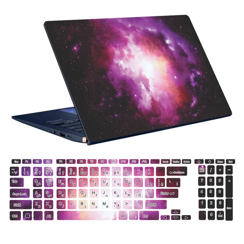 استیکر لپ تاپ توییجین و موییجین طرح Space کد 29 مناسب برای لپ تاپ 15.6 اینچ به همراه برچسب حروف فارسی کیبورد