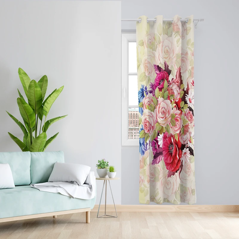 پرده طرح گل مدل مخمل پانچی کد L 405 Z سایز 140x200 سانتی متر