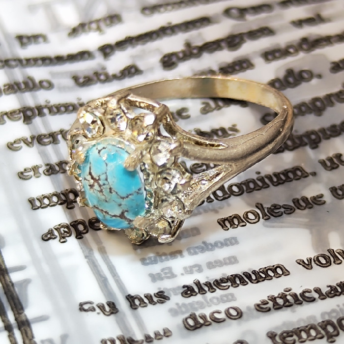 انگشتر نقره زنانه مدل سنگ فیروزه نیشابور مخراج برلیان کد ۷۷۷