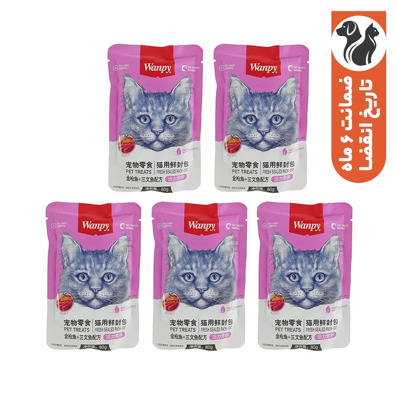 پوچ گربه ونپی مدل ماهی تن و سالمون وزن 400 گرم بسته 5 عددی 