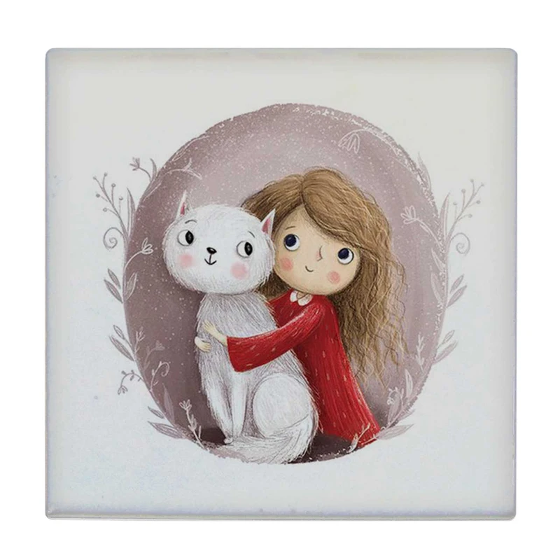  زیر لیوانی طرح دختر و گربه کد    3615977_1537