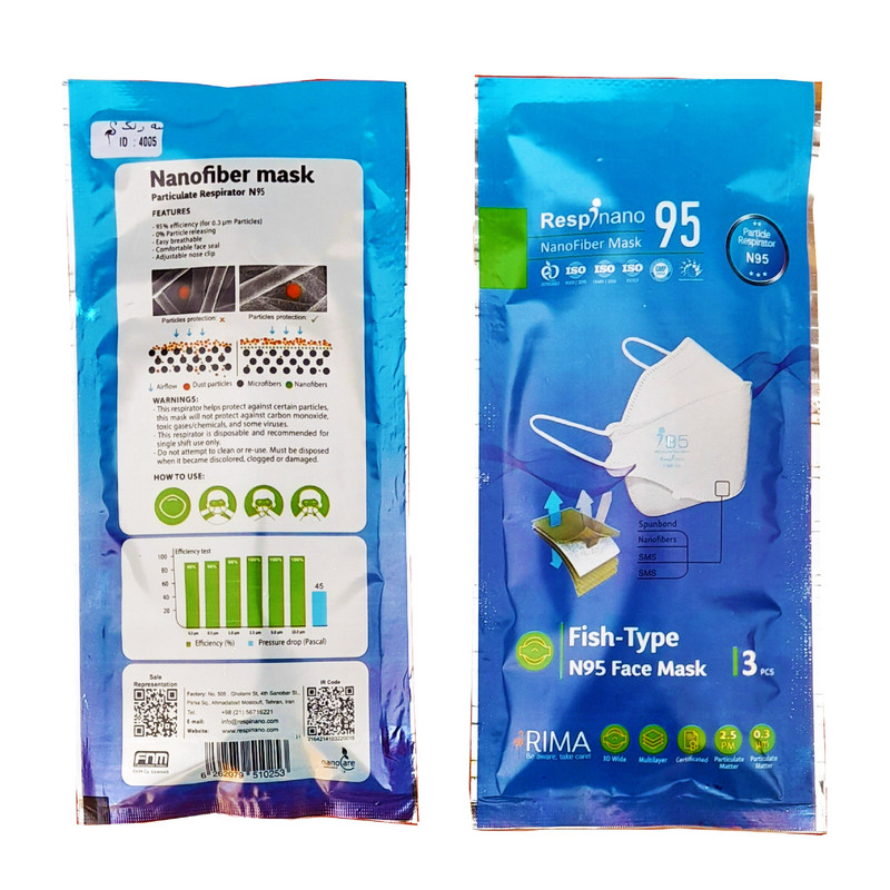 ماسک تنفسی ریما مدل سه بعدی N95 نانو کد 3X_F95 بسته 3 عددی