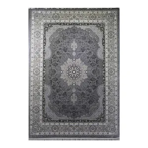 فرش ماشینی 700 شانه فرش زمرد مشهد زمینه دودی لایت حاشیه دودی مدل 30010