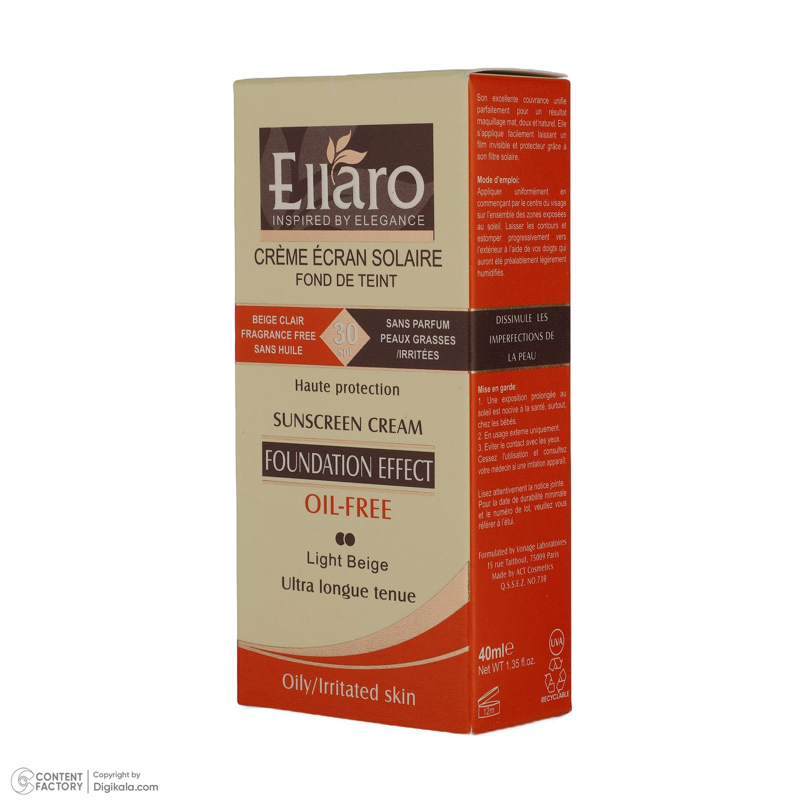 کرم ضد آفتاب رنگی الارو SPF30 سری Foundation Effect مدل Light Beige مناسب پوست های چرب تحت لیسانس حجم 40 میلی لیتر -  - 6
