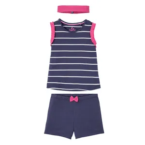 ست تاپ و شلوارک دخترانه لوپیلو مدل راه راه کد 09-01 به همراه هدبند