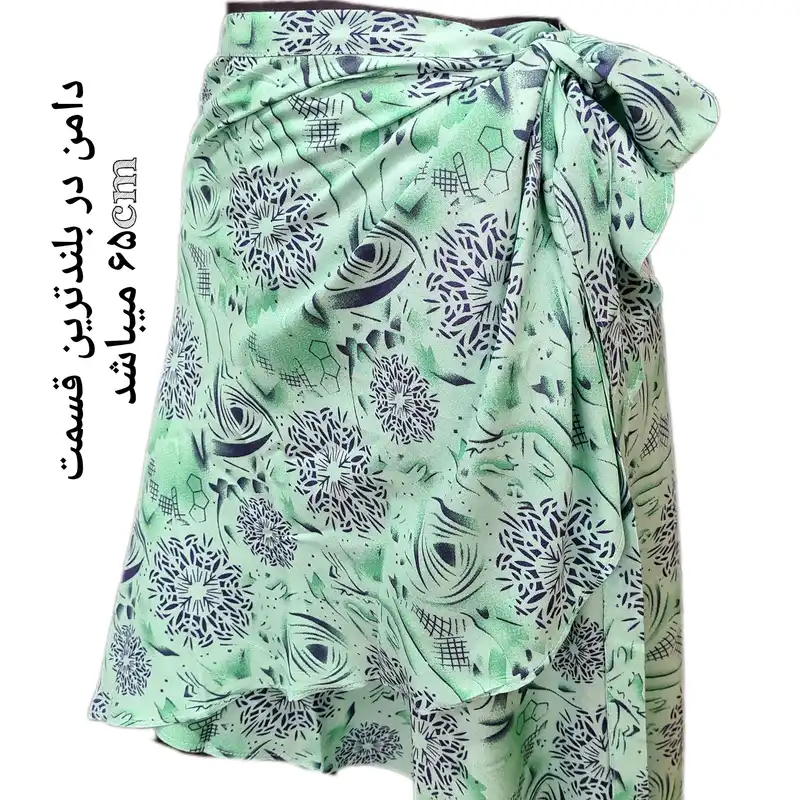 دامن نیم کلوش زنانه مدل لنگی گره ای کوتاه کد mid50 رنگ سبز آبی