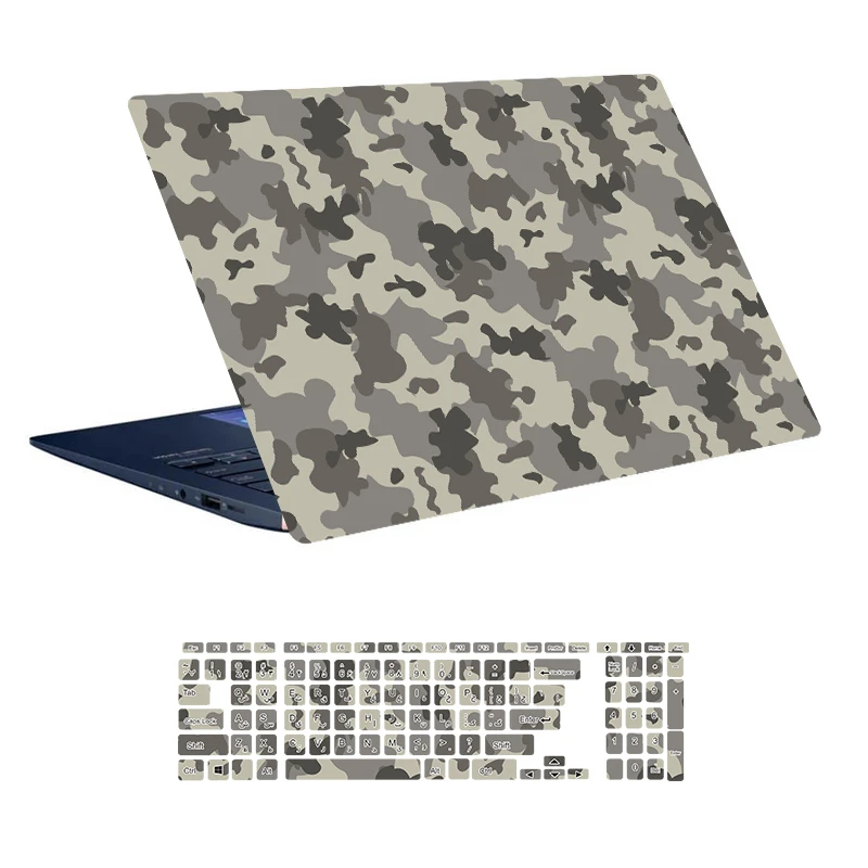 استیکر لپ تاپ توییجین و موییجین طرح Military کد 14 مناسب برای لپ تاپ 15.6 اینچ به همراه برچسب حروف فارسی کیبورد 