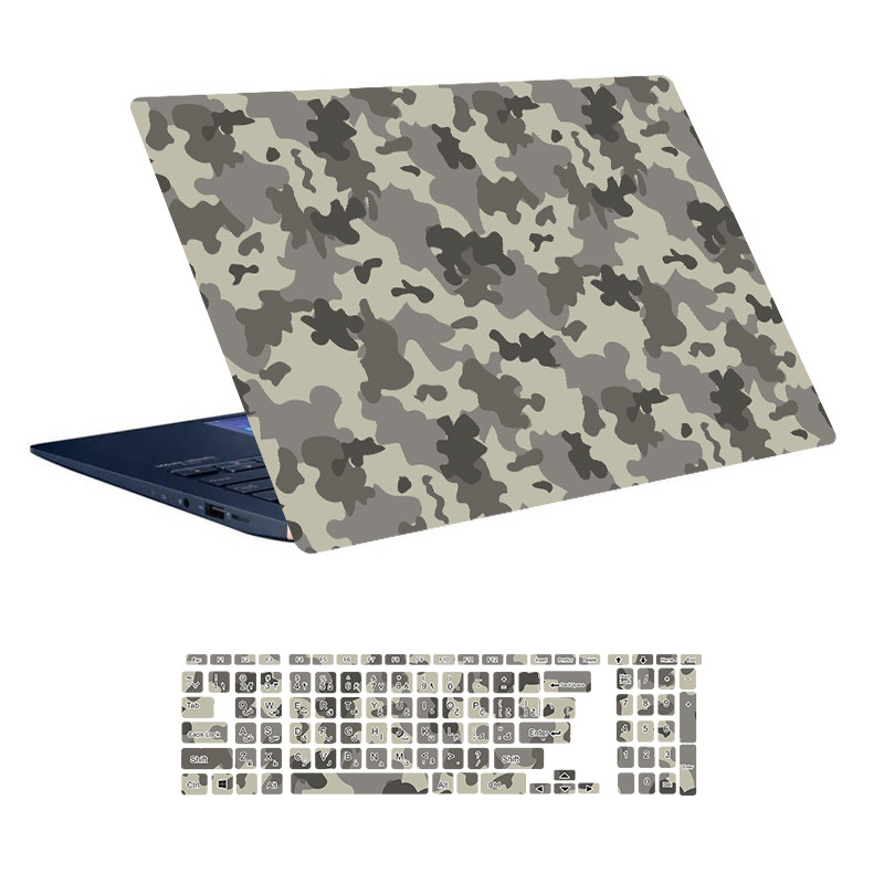 استیکر لپ تاپ توییجین و موییجین طرح Military کد 14 مناسب برای لپ تاپ 15.6 اینچ به همراه برچسب حروف فارسی کیبورد