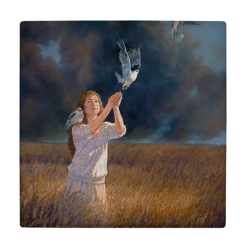  زیر لیوانی  طرح نقاشی دختر و کبوتر در مزرعه کد    6227378_5744