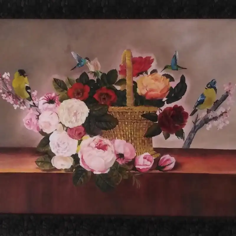 تابلو نقاشی رنگ روغن طرح سبد گل