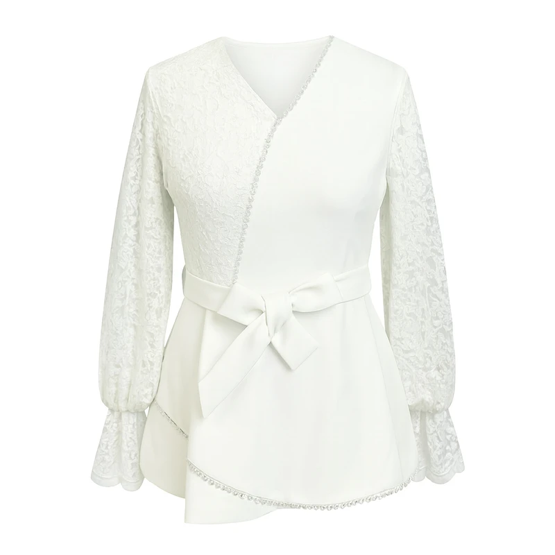 شومیز آستین بلند یقه هفت زنانه مدل آستین فانوسی 44880