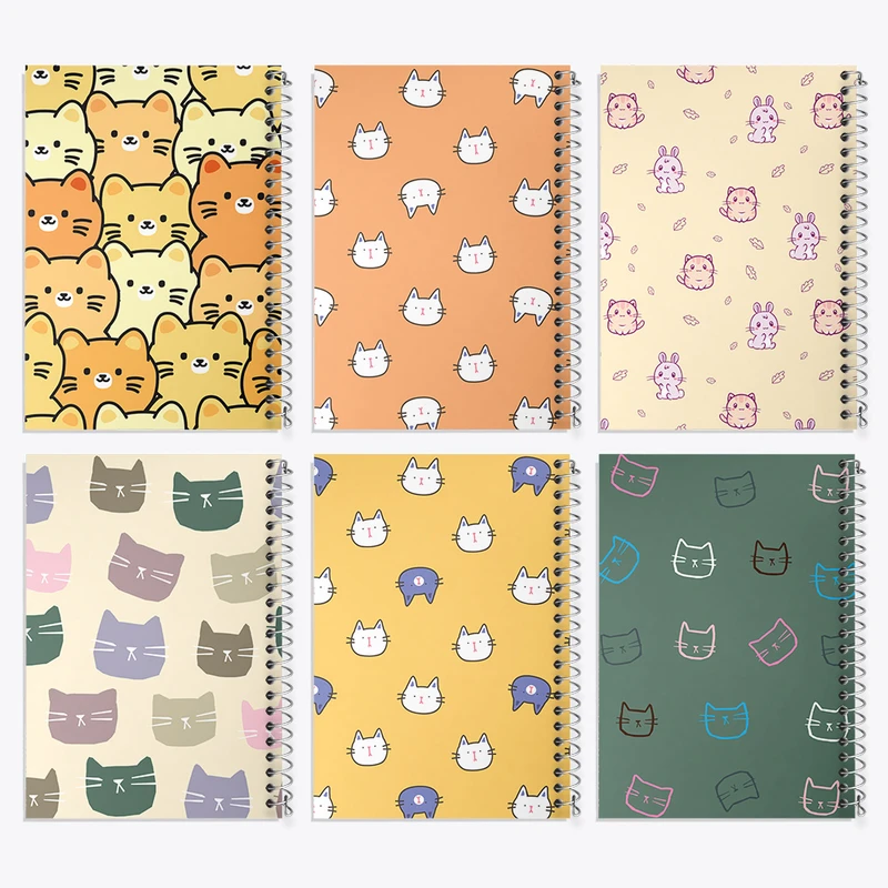 دفتر مشق 100 برگ خندالو طرح پترن گربه کد 189 مجموعه 6 عددی