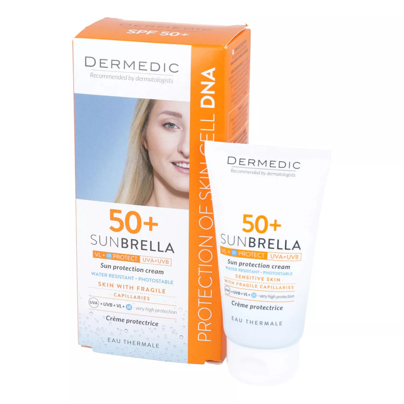 کرم ضد آفتاب بدون رنگ درمدیک SPF 50 مدل fragile مناسب پوست های حساس حجم 50 میلی لیتر