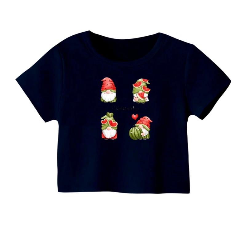 کراپ‌ تی‌شرت آستین کوتاه زنانه مدل بابانوئل و هندوانه یلدایی کد 4