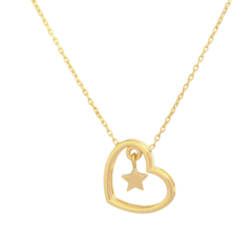 گردنبند طلا 18 عیار زنانه با زنجیر حلقه‌ای (فلامینگو) طلای مستجابی مدل قلب و ستاره T132 کد 8526