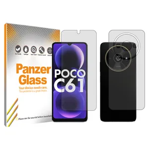 Panzer Glass Resistant model transparent screen protector suitable for Xiaomi Poco C61 mobile phone along with the back protector