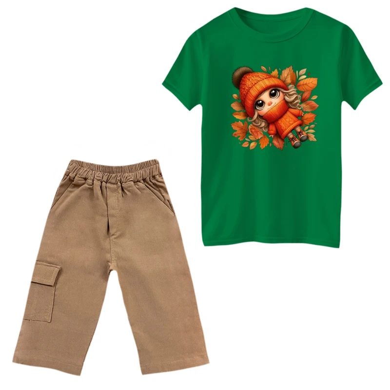 ست تی‌شرت و شلوارک دخترانه مدل دختر پاییزی