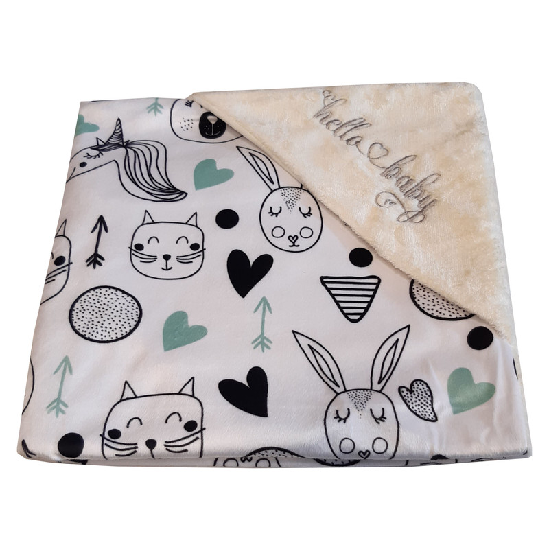 پتو نوزادی مدل دورپیچ طرح hello baby کد 06 سایز 80x80 سانتی متر