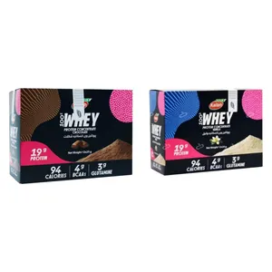 پروتئین وی با طعم شکلات کاله پرو - 25 گرم بسته 12 عددی به همراه پروتئین وی با طعم وانیل کاله پرو - 25 گرم بسته 12 عددی