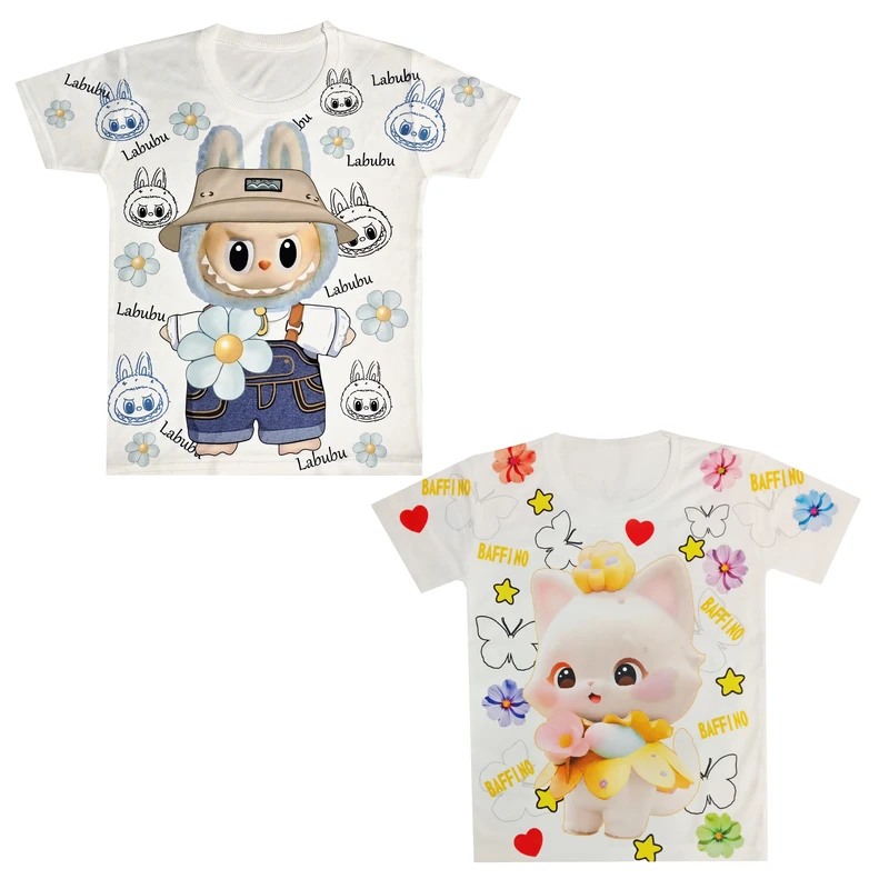 تی‌شرت آستین کوتاه دخترانه مدل لبوبو و گربه کد A290 مجموعه 2 عددی