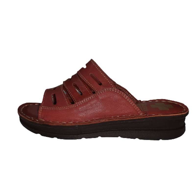 دمپایی زنانه مایان مدل سه بند رنگ زرشکی