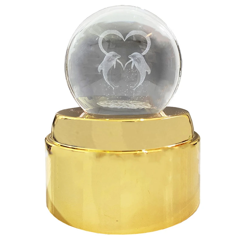 چراغ خواب مدل گوی کریستال چرخان طرح دلفین و قلب