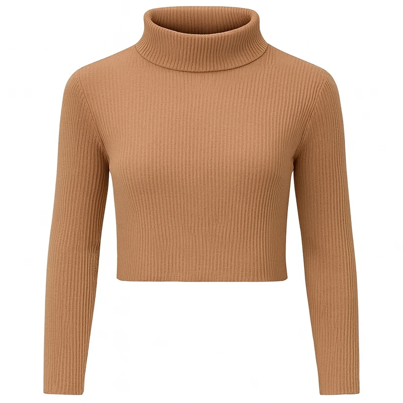 کراپ بلوز آستین بلند یقه اسکی زنانه مدل 10079