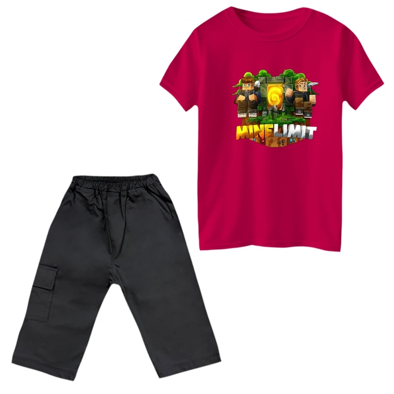 ست تی‌شرت و شلوارک پسرانه مدل ماینکرفت کد 15