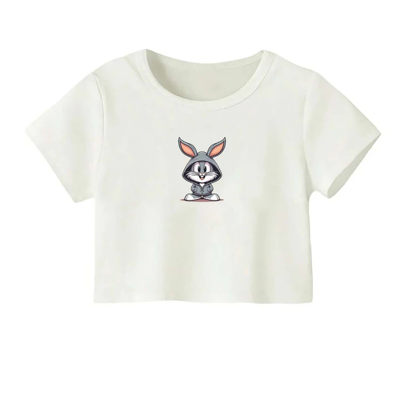 کراپ‌ تی‌شرت آستین کوتاه زنانه مدل باگز بانی خرگوش کد 102 رنگ سفید