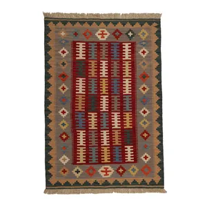 گلیم دستبافت یک و نیم متری مدل قشقایی کد 4040751 زمینه قرمز