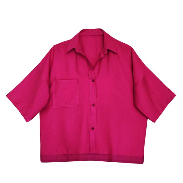 کراپ شومیز آستین سه ربع یقه برگردان زنانه مدل مارشمالو