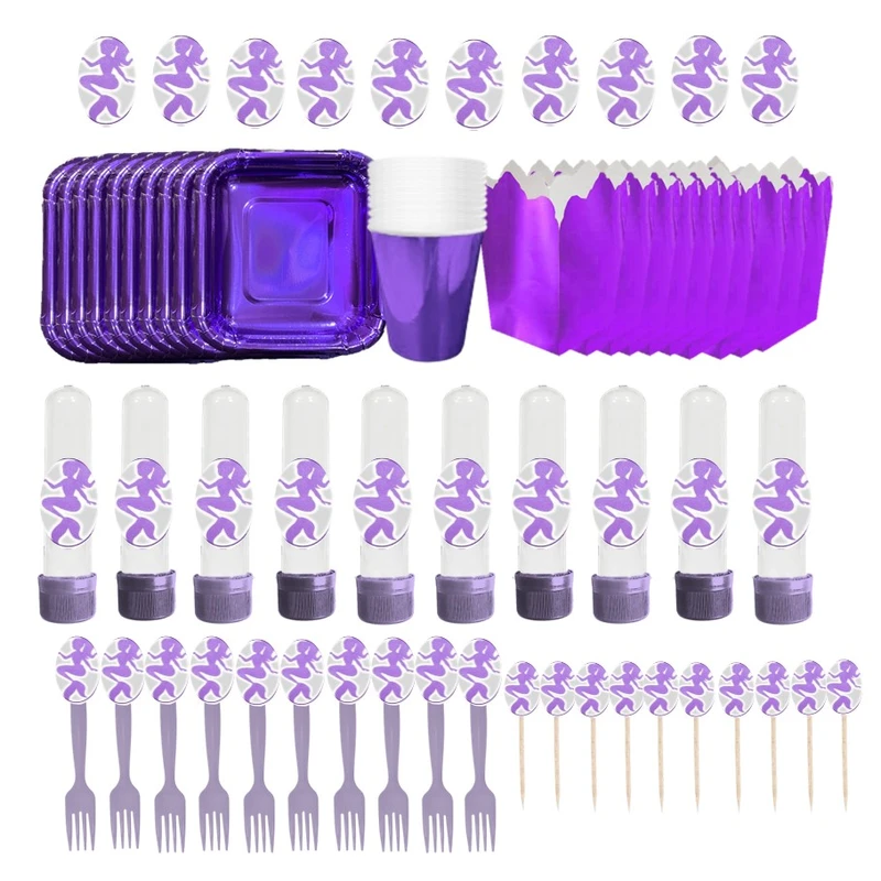 مجموعه 70 عددی پذیرایی تم تولد مدل پری دریایی طرح متالایز کد 01