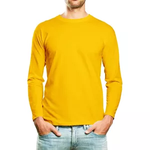 تی شرت آستین بلند مردانه مدل ساده دورو پنبه رنگ خردلی