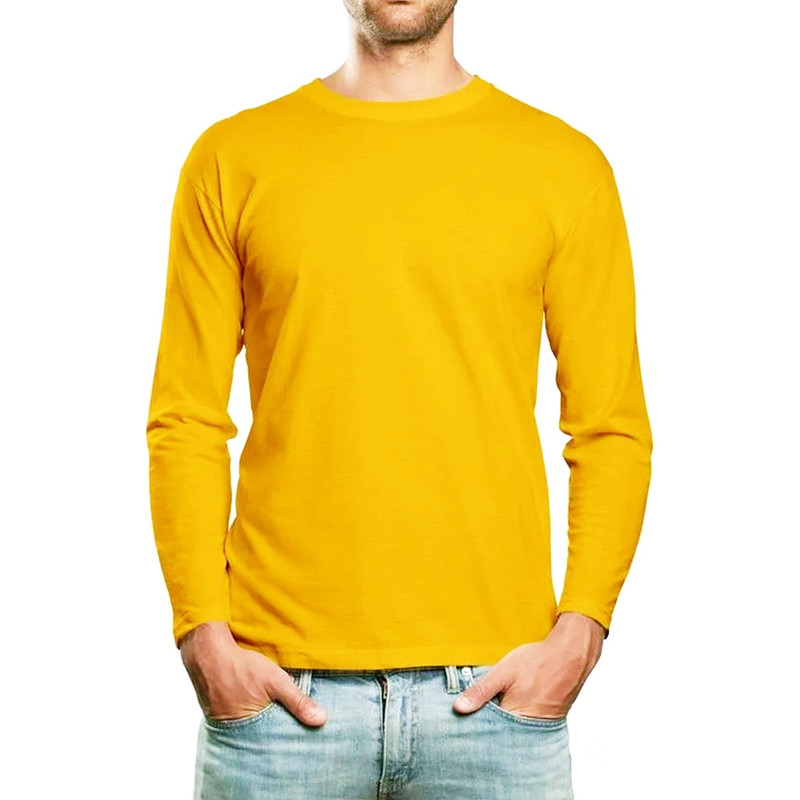 تی شرت آستین بلند مردانه مدل ساده دورو پنبه رنگ خردلی