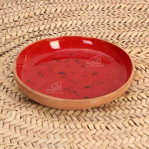 بشقاب سفالی آرانیک لعاب پاشیده رنگ ‏قرمز‏ طرح ‏نشاط‏ مدل 1000200025