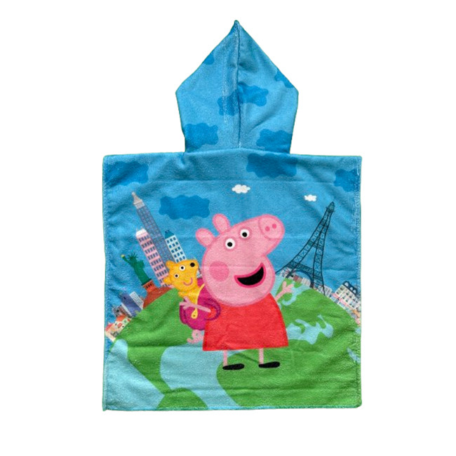 حوله پالتویی کودک مدل پانچو طرح Peppa Pig سایز 72*67 سانتی متر