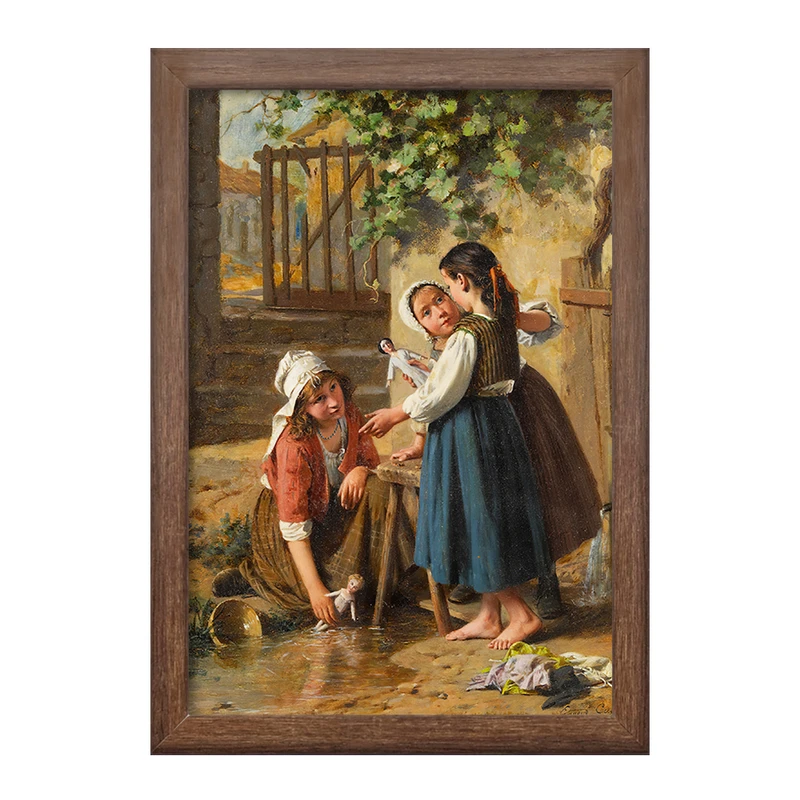 تابلو خندالو طرح نقاشی روز حمام عروسک اثر پیر ژان ادموند کستان کد F12367