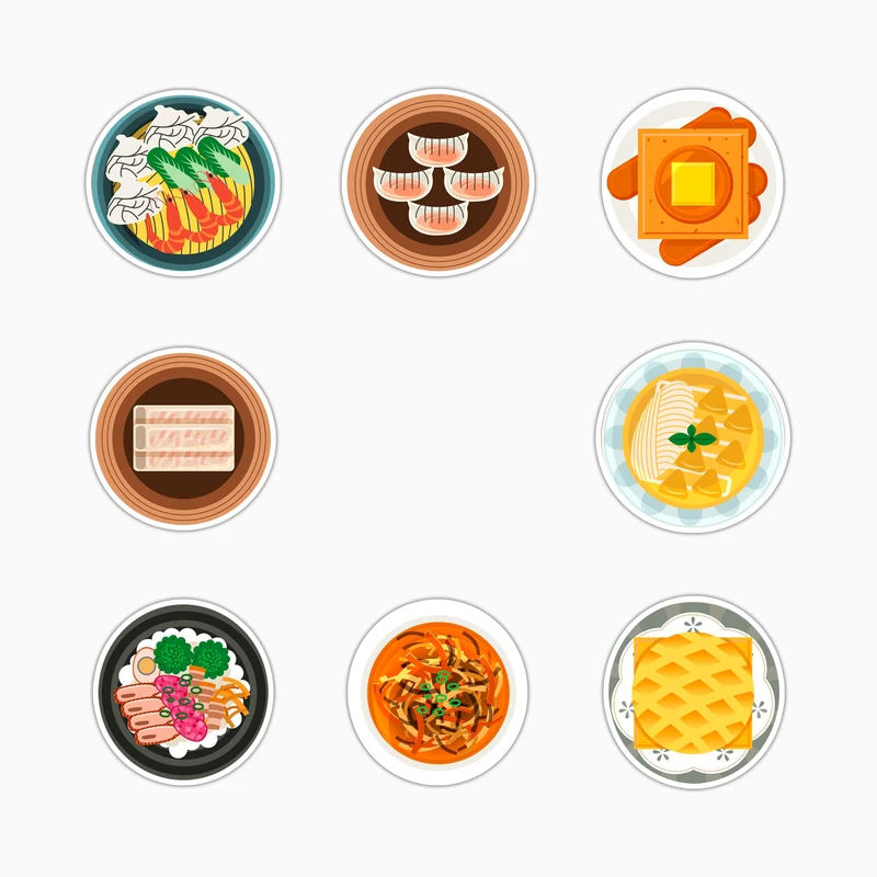 استیکر لپ تاپ و موبایل بووم طرح غذاهای هونگ کونگ کد MM118 مجموعه 8 عددی