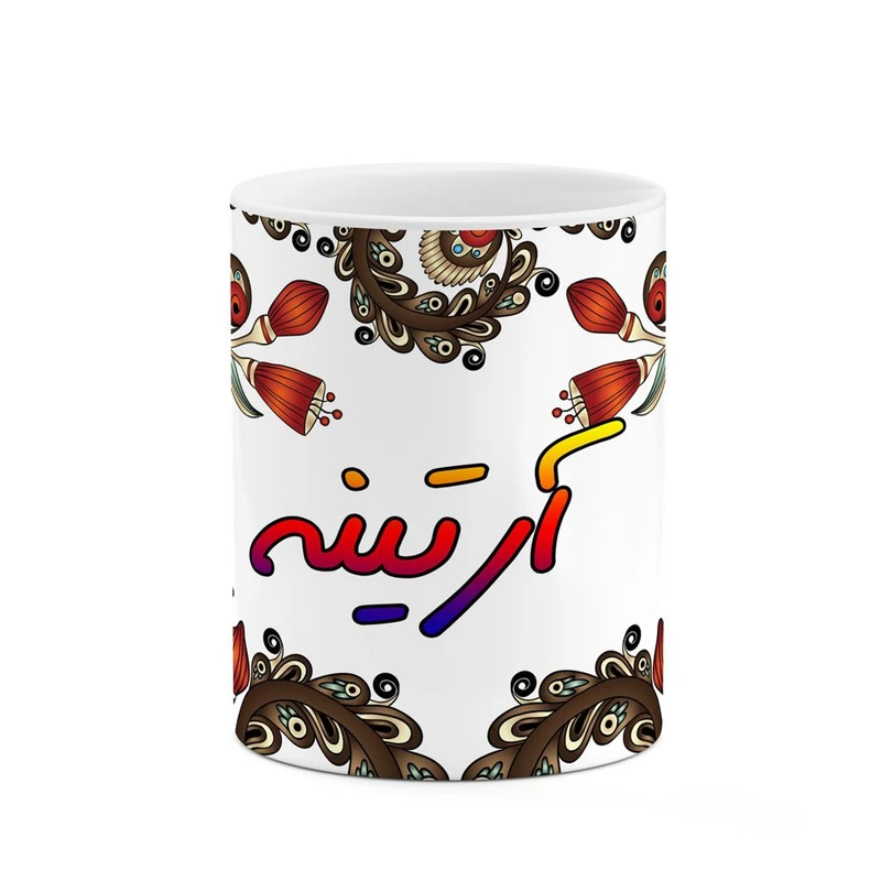 ماگ کاکتی مدل اسم آرتینه طرح سنتی گل و بته کد mgh43411