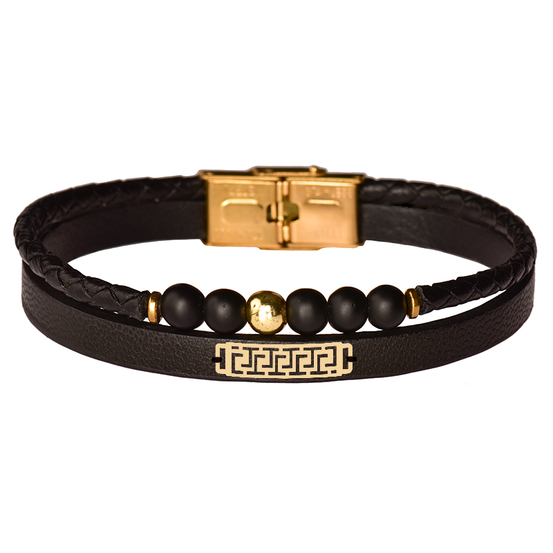دستبند طلا 18 عیار مردانه کرابو طرح هندسی مدل Kr102433