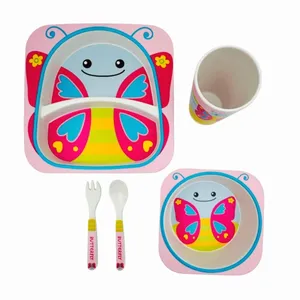 سرویس غذاخوری 5 تکه کودک مدل فیبر بامبو طرح پروانه