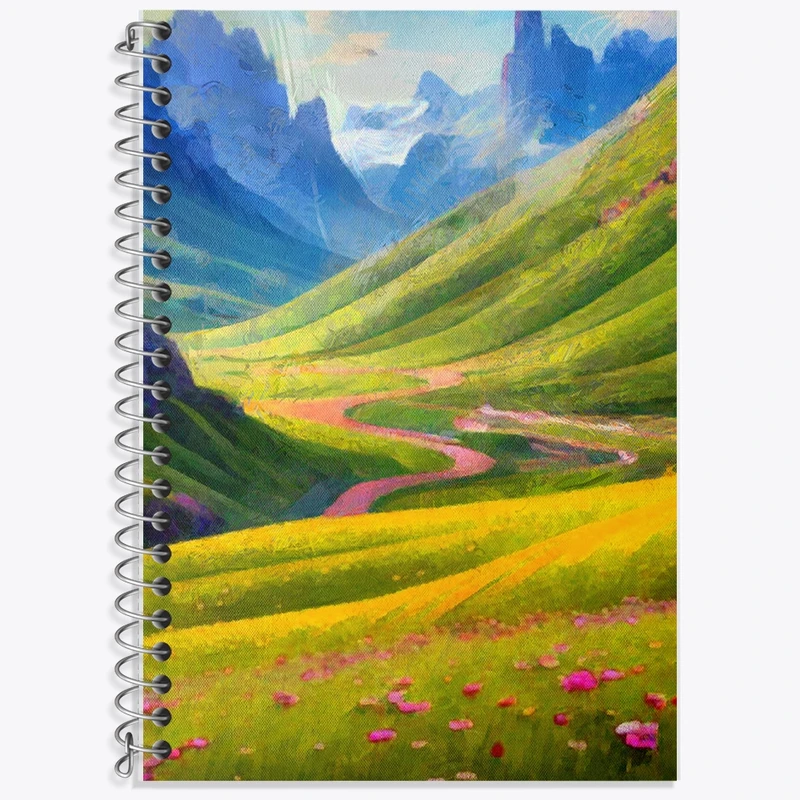 دفتر زبان 50 برگ خندالو مدل دو خط طرح منظره بهاری کد F1977